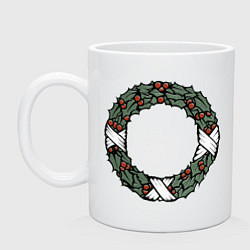 Кружка керамическая Рождественский венок, цвет: белый