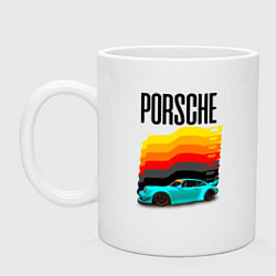 Кружка керамическая Автомобиль Porsche на фоне флага Германии, цвет: белый