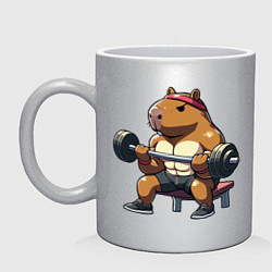 Кружка керамическая Капибара жим, цвет: серебряный