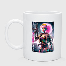 Кружка керамическая Cyber Barbie with gun - ai art, цвет: белый