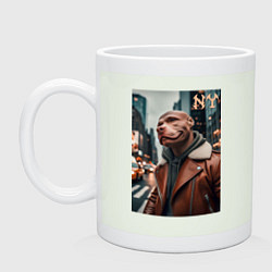 Кружка керамическая Чувак питбуль смотрящий Нью-Йорка - нейроарт, цвет: фосфор