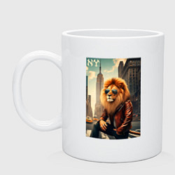 Кружка керамическая Cool Lion New Yorker - ai art, цвет: белый