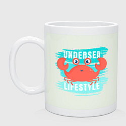 Кружка керамическая Симпатичный крабик и надпись, цвет: фосфор