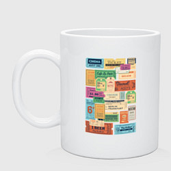 Кружка керамическая Ретро билеты марки, цвет: белый