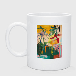 Кружка керамическая Тропическая цветочная абстракция, цвет: белый