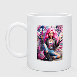 Кружка керамическая Барби панк гитарист - нейроарт, цвет: белый