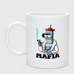 Кружка керамическая Бендер в шубе с сигарой - мафия, цвет: белый