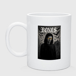 Кружка керамическая Bones с желтыми горящими глазами, цвет: белый
