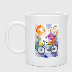 Кружка керамическая Утенок на велосипеде - акварель, цвет: белый