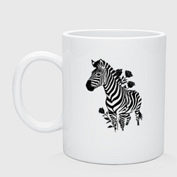 Кружка керамическая Зебра с розами, цвет: белый