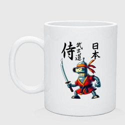 Кружка керамическая Bender bending robot with katana - samurai, цвет: белый