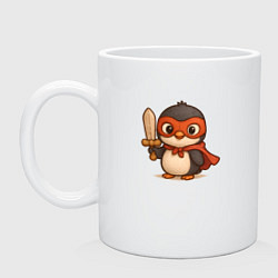 Кружка керамическая Маленький пингвин супергерой с мечем, цвет: белый