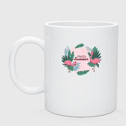 Кружка керамическая Фламинго с надписью привет лето, цвет: белый