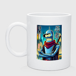 Кружка керамическая Бендер Токийский ниндзя - нейроарт, цвет: белый
