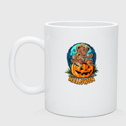 Кружка керамическая Мишка на тыкве, цвет: белый