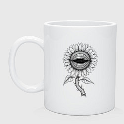 Кружка керамическая Зубастый цветок - подсолнух, цвет: белый