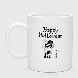 Кружка керамическая Хэллоуин - девочка с черепами, цвет: белый