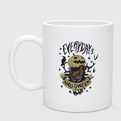 Кружка керамическая Хэллоуин пугало-тыква, цвет: белый