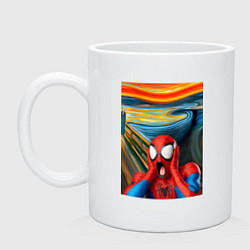Кружка керамическая Человек-паук кричит на картине Мунка - мем, цвет: белый