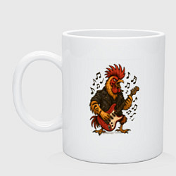 Кружка керамическая Петух гитарист рокер, цвет: белый