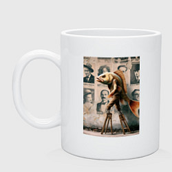 Кружка керамическая Окунь на ходулях - нейроарт фантазия, цвет: белый