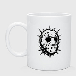 Кружка керамическая Шипастая хоккейная маска, цвет: белый
