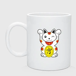 Кружка керамическая Японский котик, цвет: белый