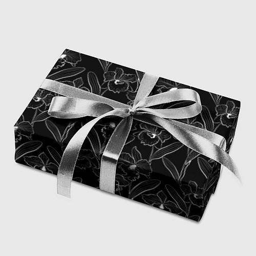 Бумага для упаковки Цветы орхидеи на черном / 3D-принт – фото 2