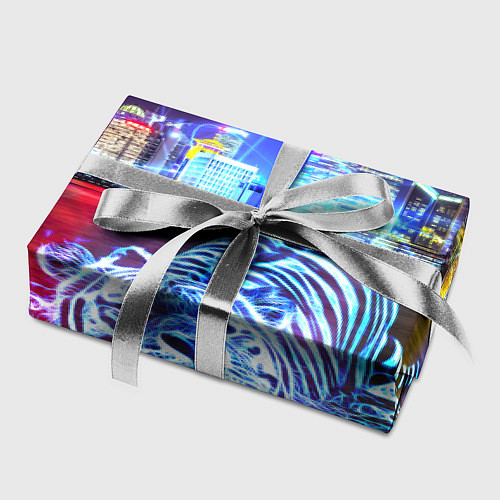 Бумага для упаковки Плывущий неоновый тигр / 3D-принт – фото 2
