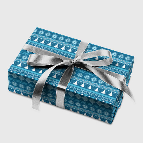 Бумага для упаковки Новогодний узор сине-белого цвета / 3D-принт – фото 2