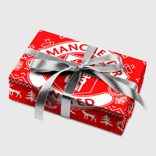 Бумага для упаковки FC Manchester United: Новогодний узор / 3D-принт – фото 2