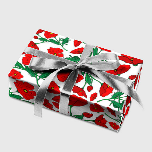 Бумага для упаковки Цветы Красные Маки на белом фоне / 3D-принт – фото 2