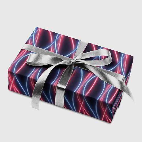 Бумага для упаковки Неоновые волны Розовый и голубой на темном фоне / 3D-принт – фото 2