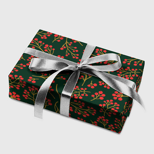 Бумага для упаковки Красные ягоды на темно-зеленом фоне / 3D-принт – фото 2