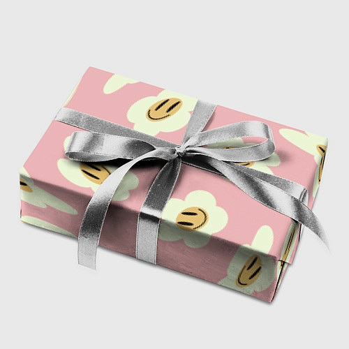 Бумага для упаковки Искаженные смайлы-цветы на розовом паттер / 3D-принт – фото 2