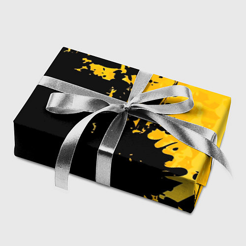 Бумага для упаковки Пятна черной краски на желтом фоне / 3D-принт – фото 2