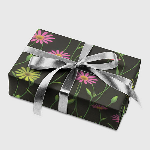 Бумага для упаковки Полевые цветочки на темном фоне / 3D-принт – фото 2