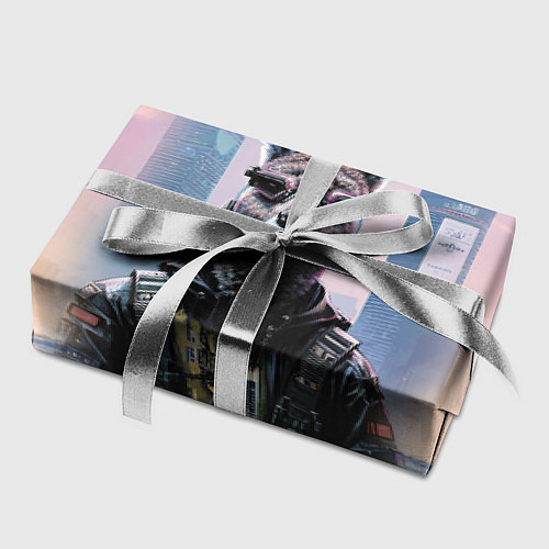 Бумага для упаковки Кенгуру в стиле киберпанк на фоне мегаполиса / 3D-принт – фото 2