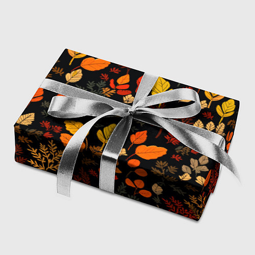 Бумага для упаковки Осенние листья на черном фоне / 3D-принт – фото 2