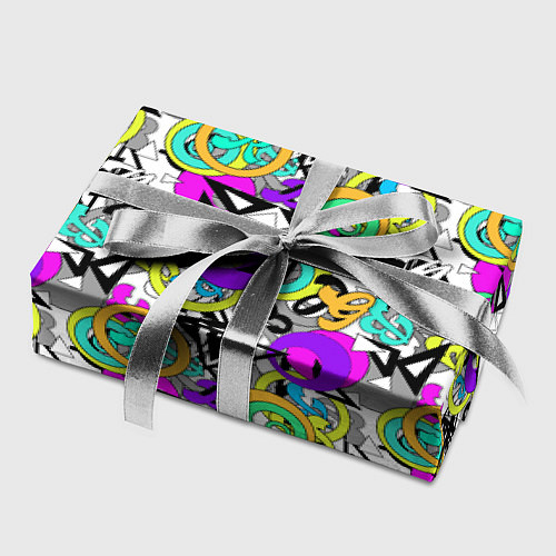 Бумага для упаковки Разноцветный узор с буквами и абстрактными фигурам / 3D-принт – фото 2