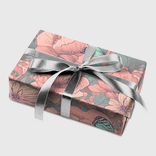 Бумага для упаковки Паттерн с бабочками и цветами / 3D-принт – фото 2