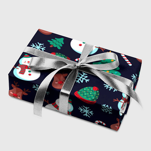 Бумага для упаковки Снеговички с рождественскими оленями и елками / 3D-принт – фото 2