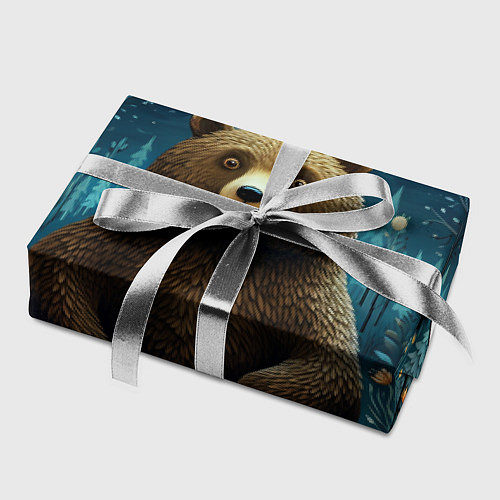 Бумага для упаковки Мишка в ночном лесу в стиле фолк-арт / 3D-принт – фото 2