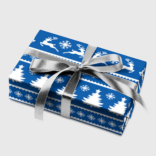 Бумага для упаковки Синий свитер с новогодними оленями / 3D-принт – фото 2