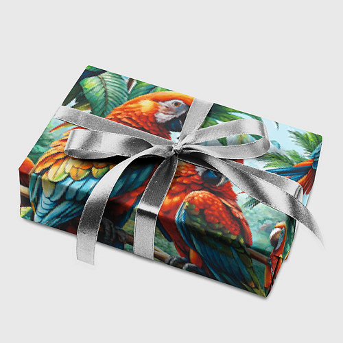 Бумага для упаковки Попугаи Ара - тропики джунгли / 3D-принт – фото 2
