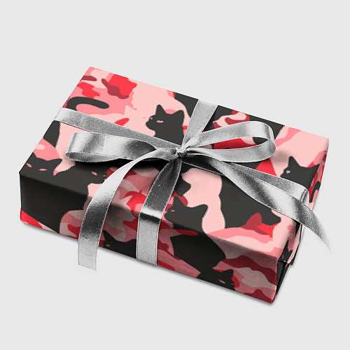 Бумага для упаковки Розовый камуфляж из котов / 3D-принт – фото 2