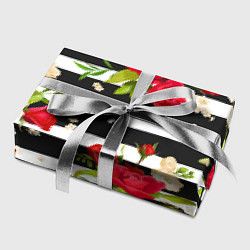 Бумага для упаковки Красные розы на черных полосках, цвет: 3D-принт — фото 2