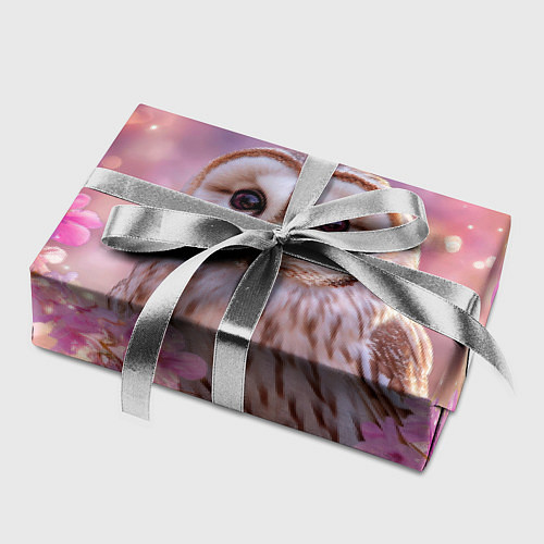 Бумага для упаковки Белая сова и розовые цветы / 3D-принт – фото 2