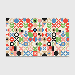 Бумага для упаковки Геометрический узор с цветочными элементами - ретр, цвет: 3D-принт