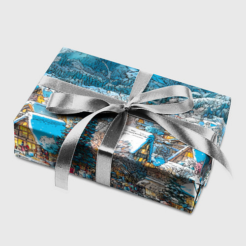 Бумага для упаковки Новогодняя деревушка в горах / 3D-принт – фото 2